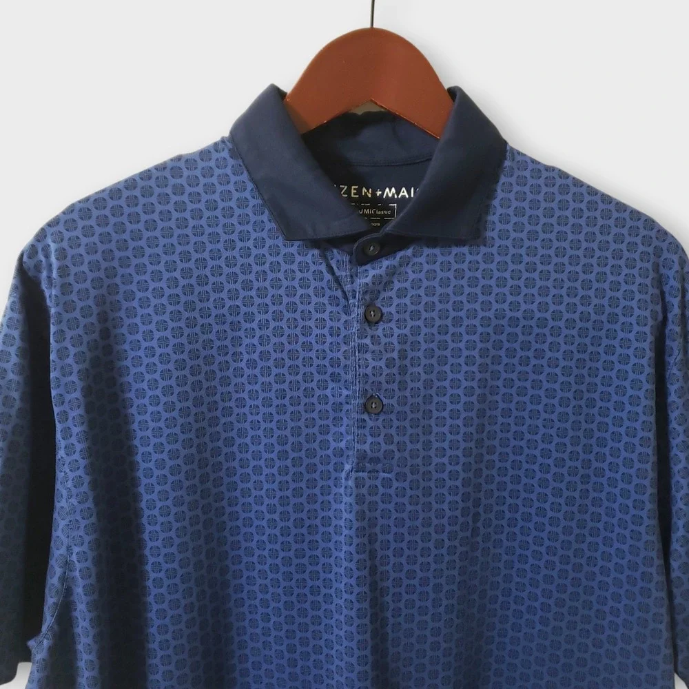 Mizzen+Main‎ Mens Contrast Collar Polo Classic Blue Geometric Print Shirt Medium